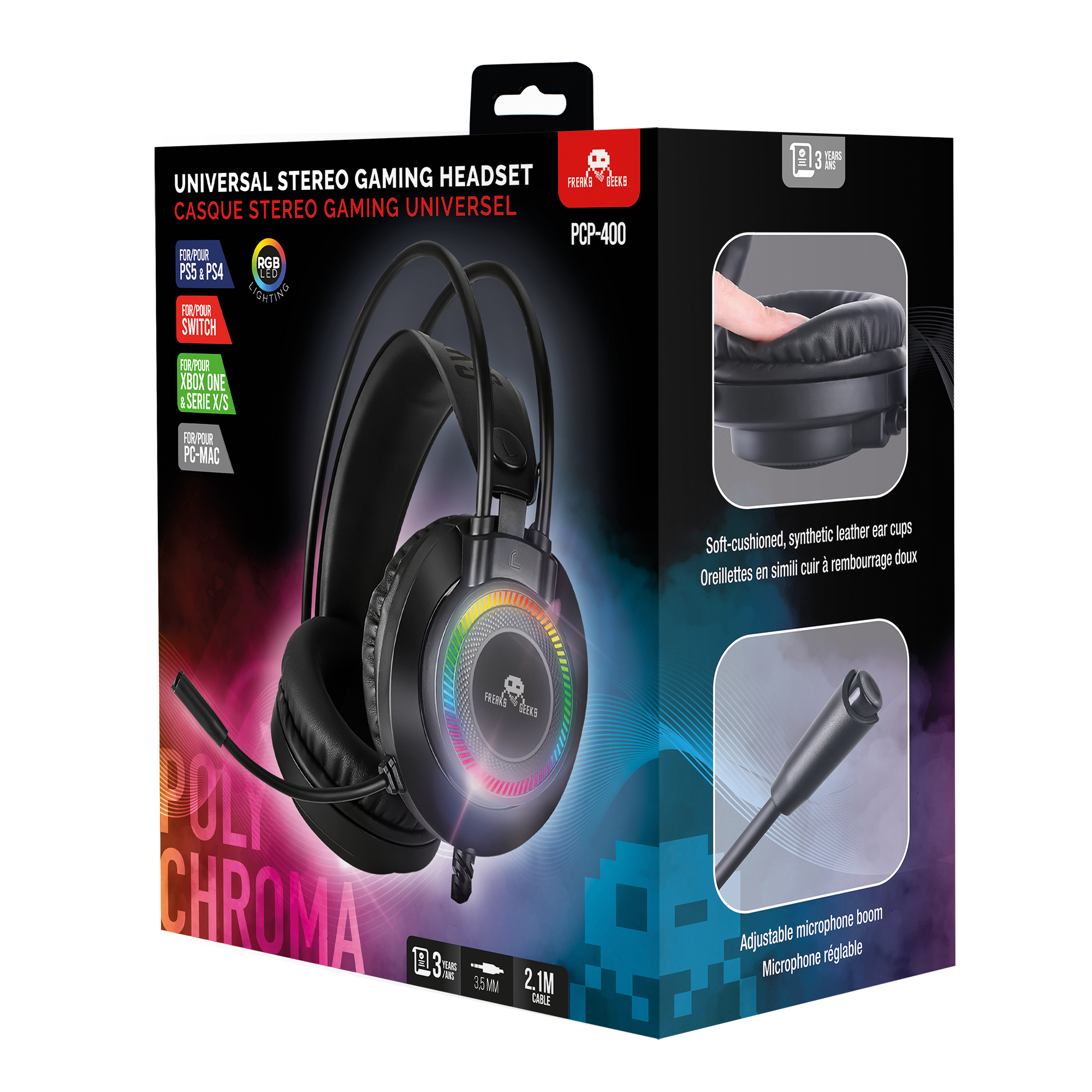 Casque stéréo gaming universel à LED Polychroma